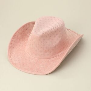 Pink Crystal Suede Fedora Rhinestone Hat Brim Womens Cowboy Cowgirl Western